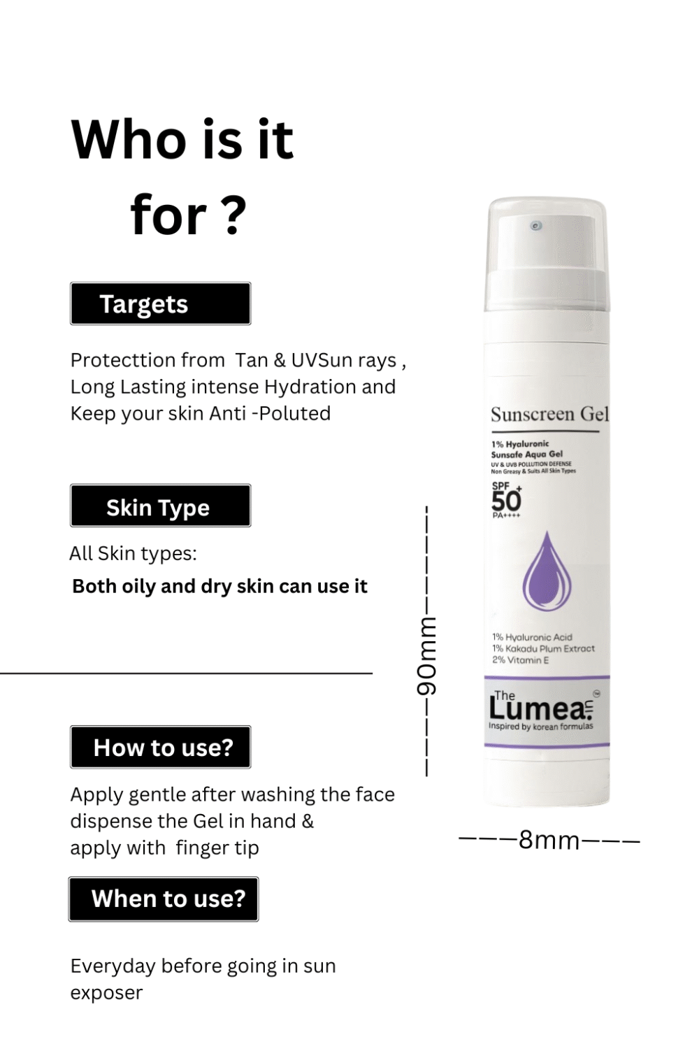 1% Hyaluronic Sunscreen Gel – SPF 50+ PA++++ - Image 3